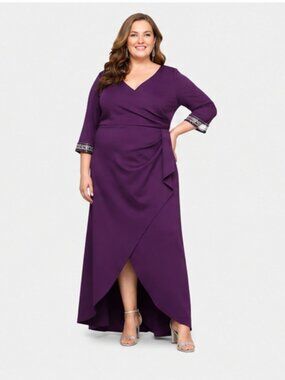 Alex Evenings Plus Size 18W Purple Eggplant Stretch Scuba Gown Formal Dress NWT